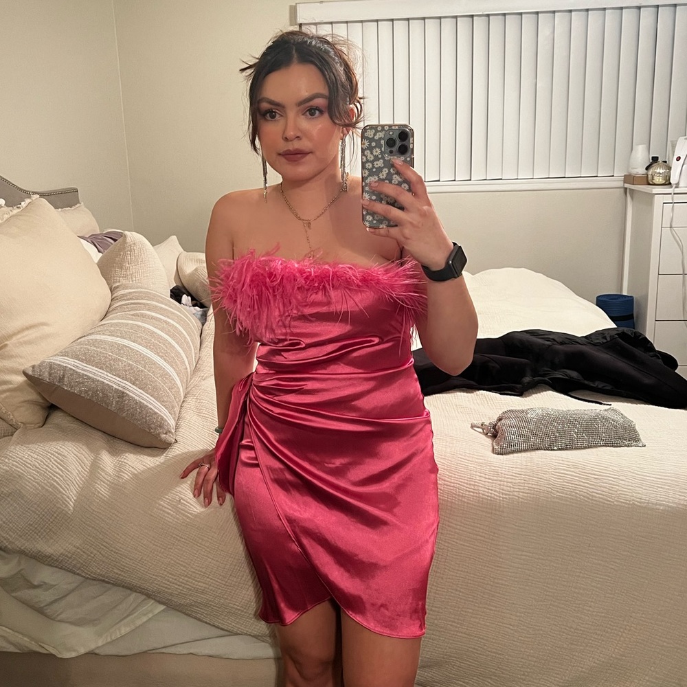 Hot Pink Ostrich Feather Dress